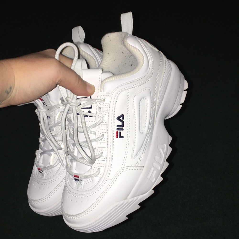 White Fila Disruptors